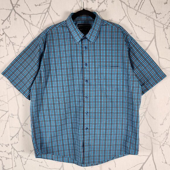 Joseph & Feiss Blue Plaid Cotton Blend Wrinkle Resistant Shirt - Picture 1 of 3